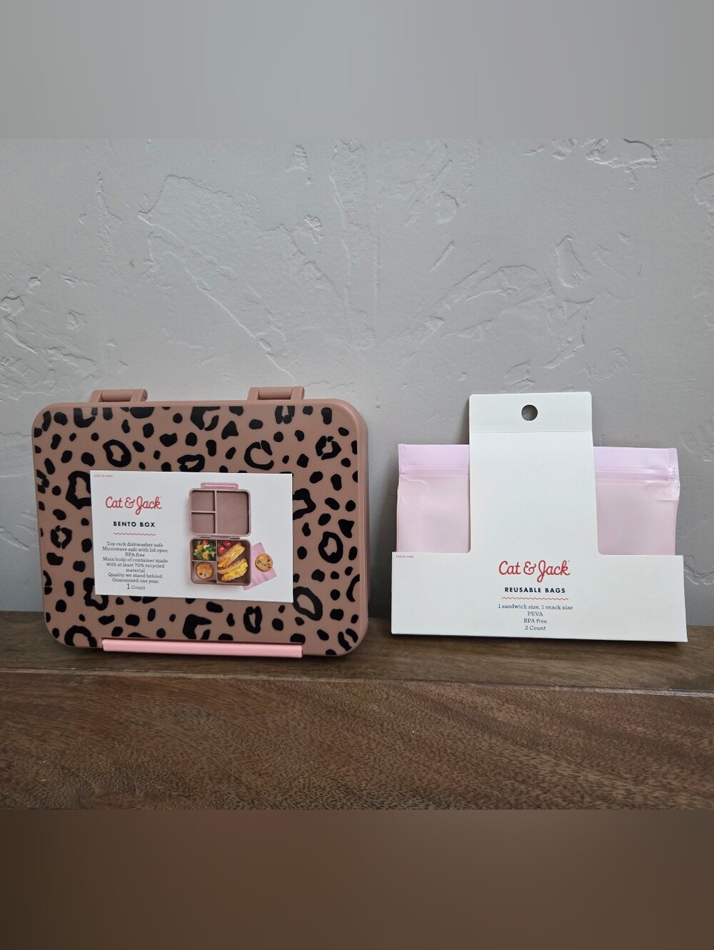 Cat & Jack Target Leopard Print Kids Bento Box with Reusable Bags Set